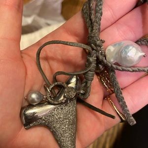 Black diamond shark tooth and pearl necklace